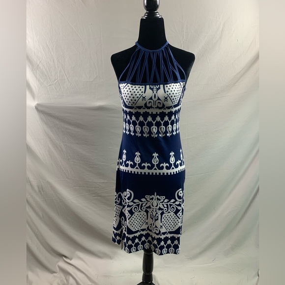 Blue Boho Argyle Print Cut Out Halter Neck Dress - Picture 5 of 5